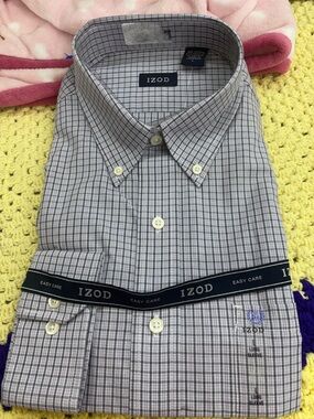 Izod easy care long sleeve button down purple plaid shirt size large-new